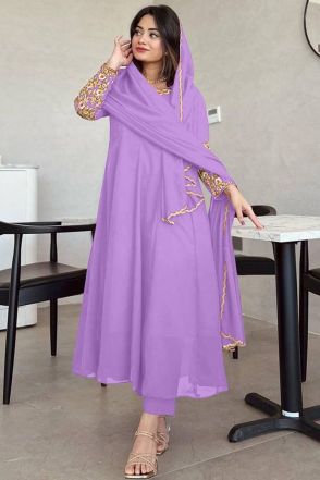 Anarkali Style Lavender Faux Georgette Gown