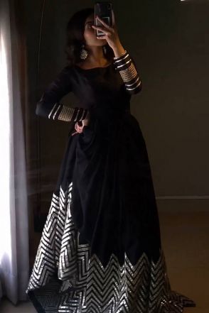 Black Sequence Work Long Anarkali Gown