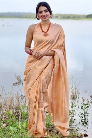 Cream Banarasi Soft Silk Saree
