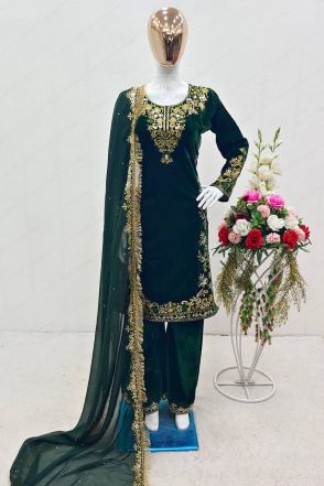 Dark Green Embroidery Work Readymade Salwar Suit