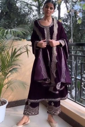 Dark Purple Sequence Work Readymade Salwar Suit