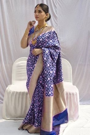 Diwali Special Blue Banarasi Silk Saree