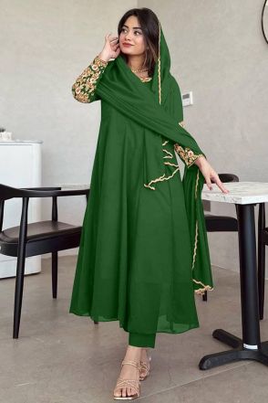 Green Faux Georgette Gown With Tassels