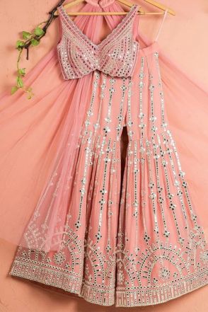 Light Pink Georgette Embroidery Work Sharara Salwar Suit