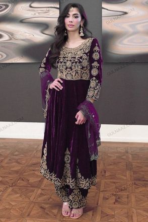 Plum Purple Embroidery Work Readymade Salwar Suit