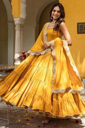 Yellow Ruffle Anarkali Style Readymade Gown