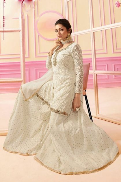 Actress Drashti Dhami Wear White Embroidery Work Salwar Suit