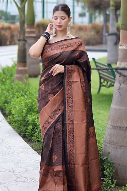 Kanjivaram Silk Copper Zari Work saree at Rs.1349/Pack in surat offer by  geet gauri fashion