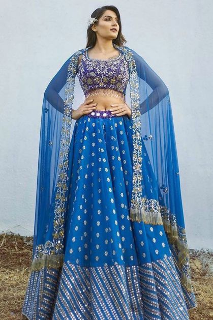 Buy Navy blue Rayon Cotton Navratri Wear Mirror Work Lehenga Choli Online  From Wholesale Salwar.