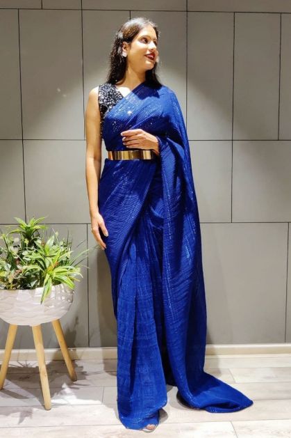 Blue With Silver Tissue Silk Banarasi Saree And Silver Zari Woven Jacq -  House of Begum's