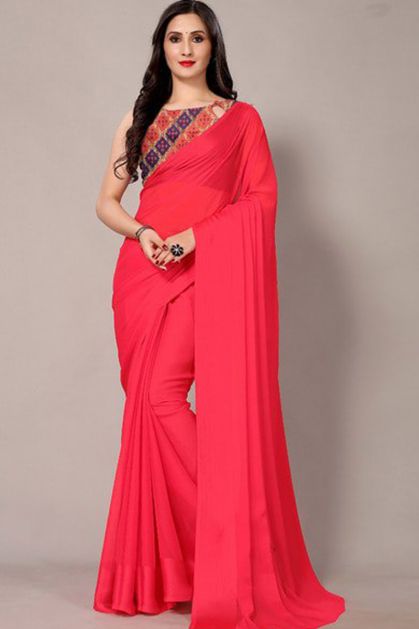 Casual Wear Plain Chiffon Saree with Digital Printed Blouse Piece at Rs 320  in Palghar