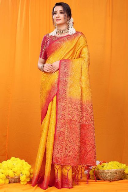 Stunning Yellow Color Silk Saree