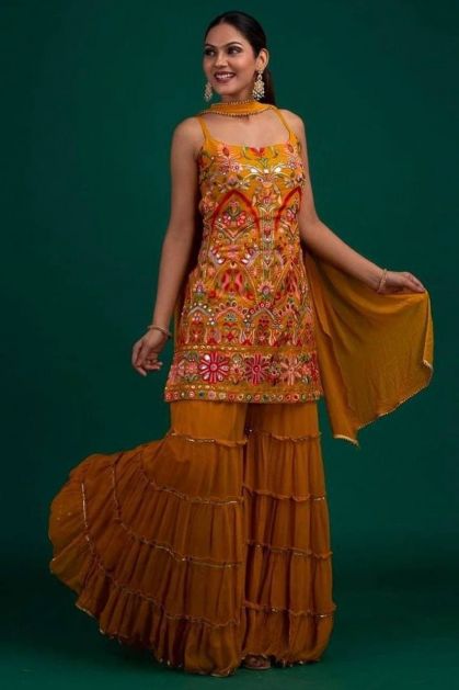 Yellow Readymade Bandhej Sharara Suit In Chiffon 3772SL01