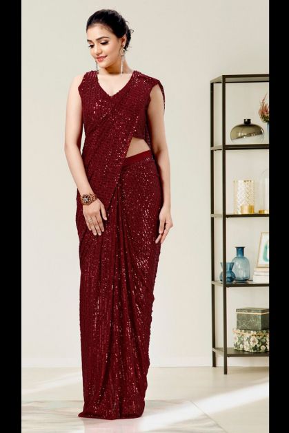 Bollywood Red Sequence Saree for Women Georgette With Embroidery Sequence  Work Sarees With Blouse Semi Stitched Party Wear Sarees for Women - Etsy