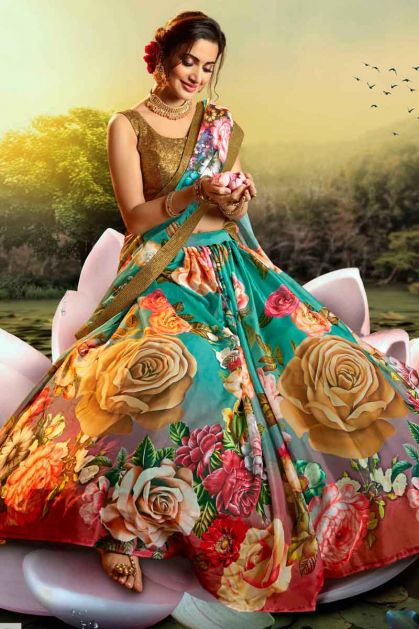 Zeel Clothing Women's Cream Floral Organza Semi Stitched Lehenga Choli for  Women (7605-Floral-Organza-Lehenga-Latest, New, Free Size) : Amazon.in:  Fashion