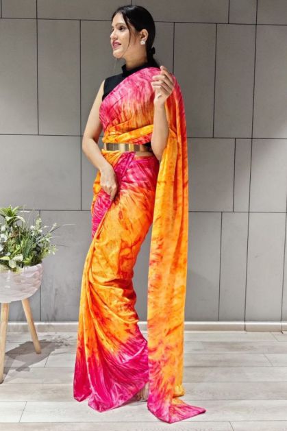 Buy Multi-Color Shibori Printed Chiffon Saree Online At Ethnic Plus