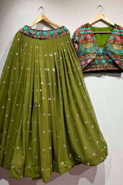 Olive Green Color Wedding Wear NET Lehenga & Blouse with Dupatta –  fashionnaari