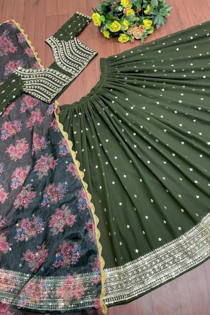 Ladies Olive Green Wedding Lehenga, Size: Large, Embriodery at Rs 2700 in  Surat