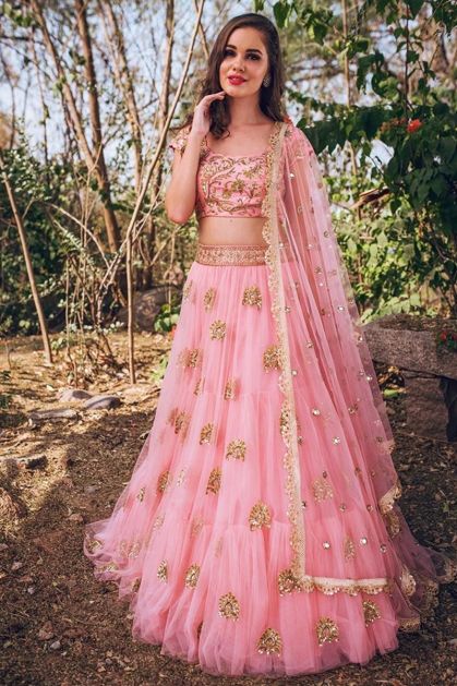 Stunning Rani Pink Zari Work Velvet Bridal Wear Lehenga Choli Semi Stitched