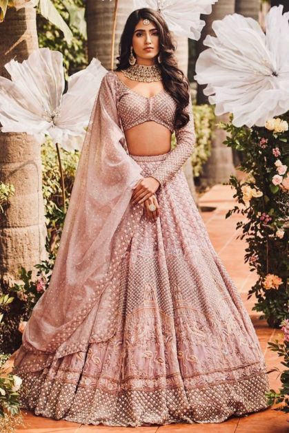 Dark Orchid Puple Lehenga Detailed with Floral Chain Beads & Thread Wo –  archerslounge
