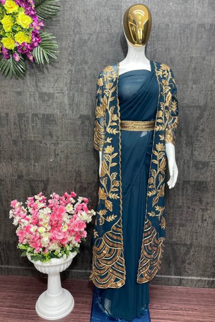 Latest Indian Partywear Saree Drape Style Lehenga Paired With Designer Shrug,  Embroidered With Sequence - Etsy