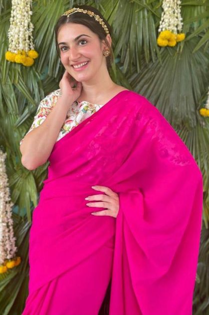 Buy Pink Pure Silk Georgette Saree For Women by Kavita D Online at Aza  Fashions.