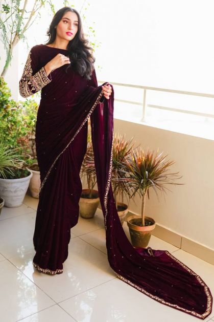 Multi-Color Velvet Saree Blouse Sari, Saree | eBay