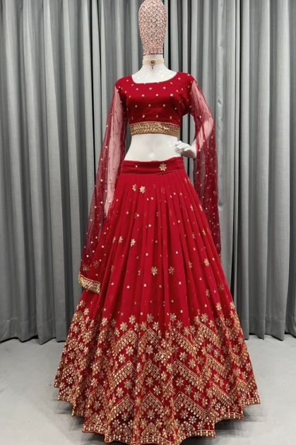 Red Georgette Lehenga Choli and Chiffon Silk Dupatta With Embroidery  Sequence Work for Women , Red Bridesmaid Lehenga Choli for Women - Etsy