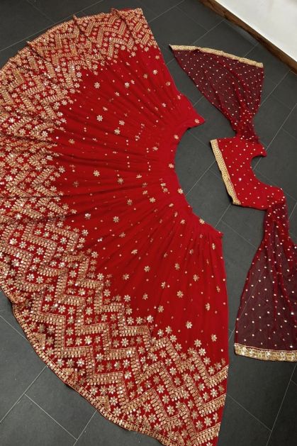 Women's Bridal Red Heavy Thread Work Lehenga - Label Shaurya Sanadhya |  Lehenga, Bridal lehenga, Thread work