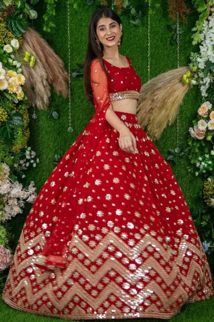Adorable Red Color Georgette With Beautiful Sequence Work Lehenga Choli