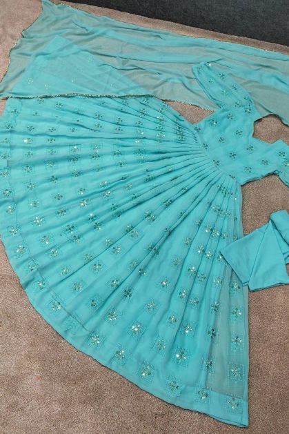 New Sky Blue Color Long Gown With Embroidery Work For Woman – StyloWay