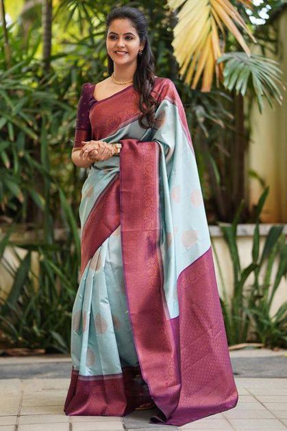 Designer Katan Silk Saree with Antique Zari Work – FashionVibes