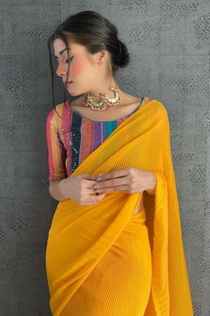 Monotone Sarees For Haldi Is Such A Mood! | WedMeGood