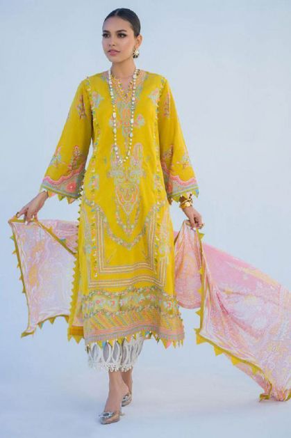Yellow Color Pakistani Suit in Georgette With Heavy Embroidery and Sequence  in USA, UK, Malaysia, South Africa, Dubai, Singapore